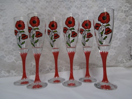 Flûtes à champagne twist coquelicots pieds peints 38e