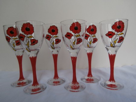 Verres à eau twist coquelicots pieds peints.Existe en verres à vin  38e